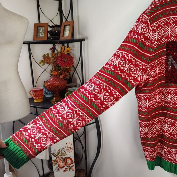 33Degrees Naughty Nice Sequin Christmas Sweater Women's Large Holiday Shirt - Picture 4 of 7